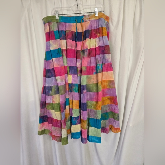 Phool Vibrant Multicolor Tie Dye/Patchwork Summer Full Skirt Size 2X - Picture 1 of 6